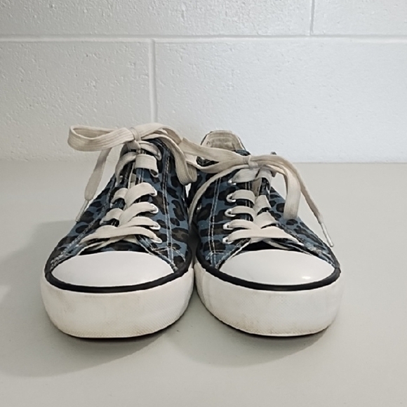 Blue Black Leopard Print Sneakers Converse Style Tennis Shoes - Picture 2 of 14